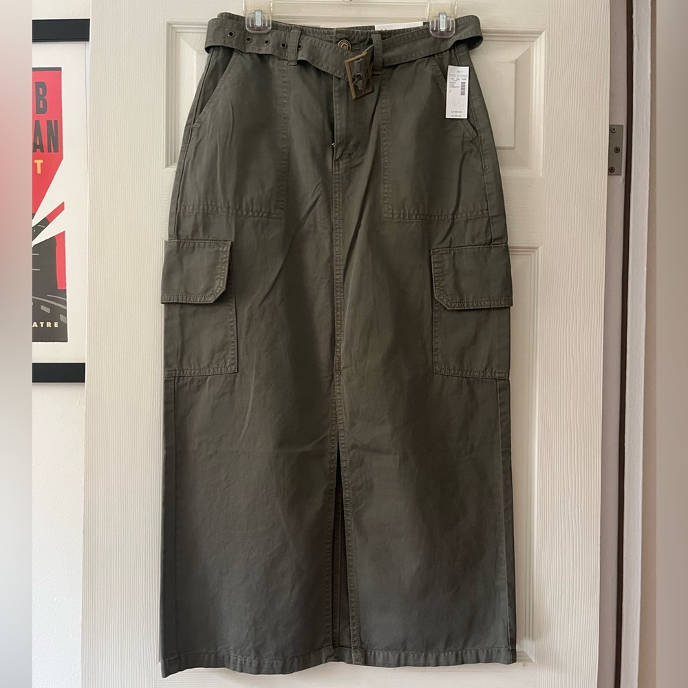 NWT Olive Green Cargo Maxi Skirt, size 2